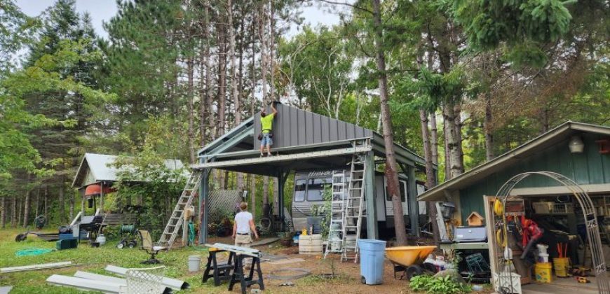 24x40x12 – Carport – Charcoal Gray Roof & Endwalls + Ash Gray Trim – Mora, MN